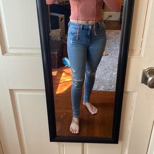 American Eagle, high waisted size 2 regular, distressed, light colored.